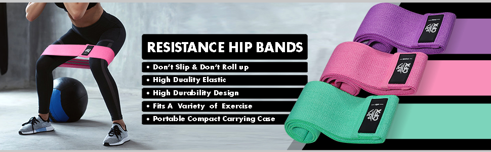 Гумові стрічки для фітнесу CFX Resistance Hip Bands: набір для йоги та силових тренувань, 3 рівні опору, зелений, рожевий, фіолетовий