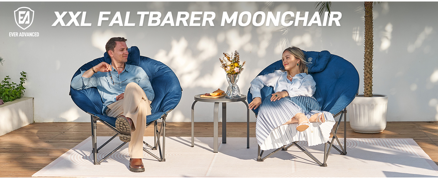 Крісло для кемпінгу EVER ADVANCED Luxus Moonchair XXL - велике розкладне крісло для відпочинку, 150 кг, блакитне