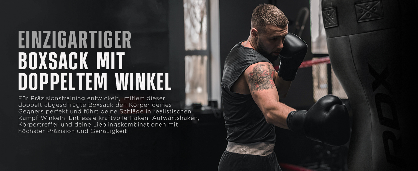 RDX Боксерський мішок Boxen Body Boxsack з рукавичками та сталевим ланцюгом, мішок для боксу Maya Hide, для кікбоксингу, MMA, муай-тай, карате, чорний, не наповнений