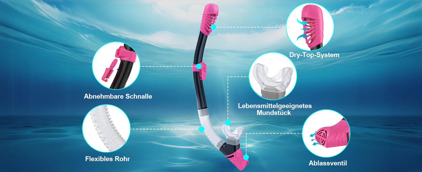 Набір для снорклінгу G2RISE для дорослих: маска та трубка, чорно-рожевий