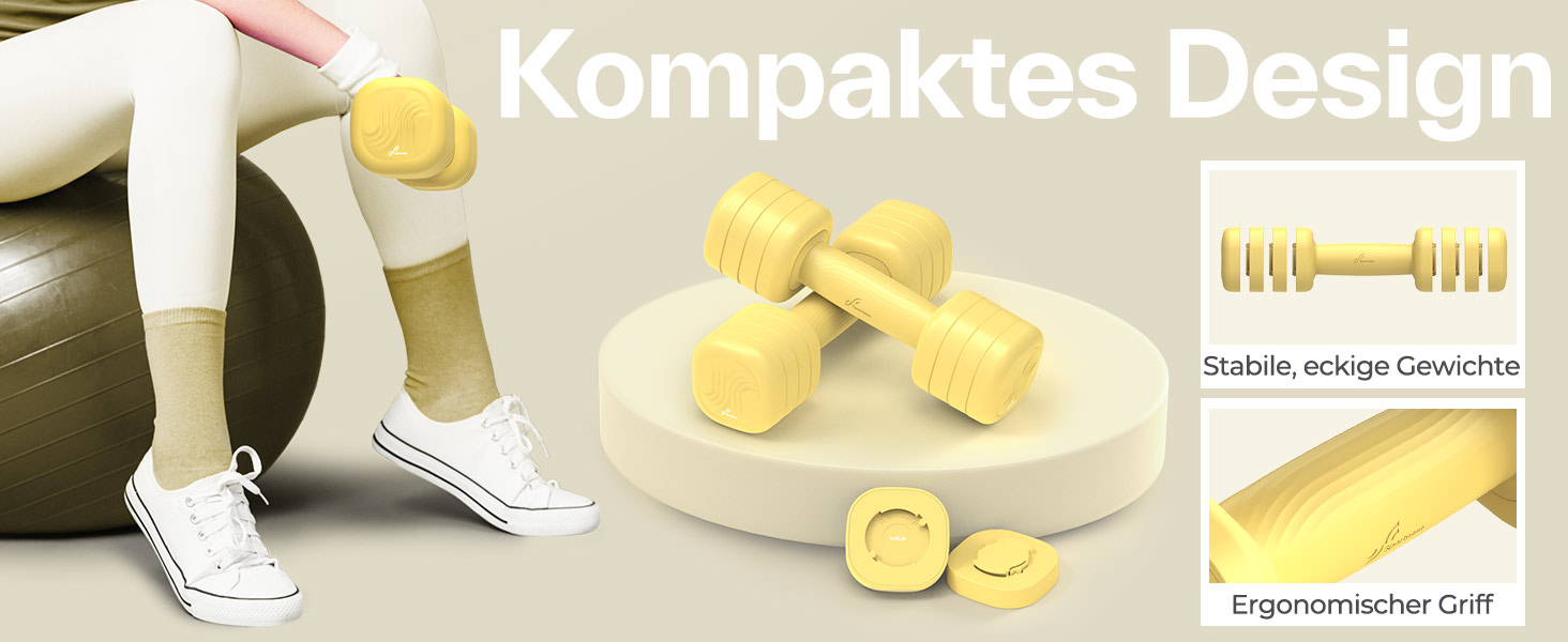 Sportneer Регульовані гантелі для жінок - комплект 2 шт. (вага 1-2.5 кг) з антиковзним TPU-покриттям, 4-в-1 комплект гантелей для фітнесу вдома, домашній спортзал та силові тренування (жовтий)
