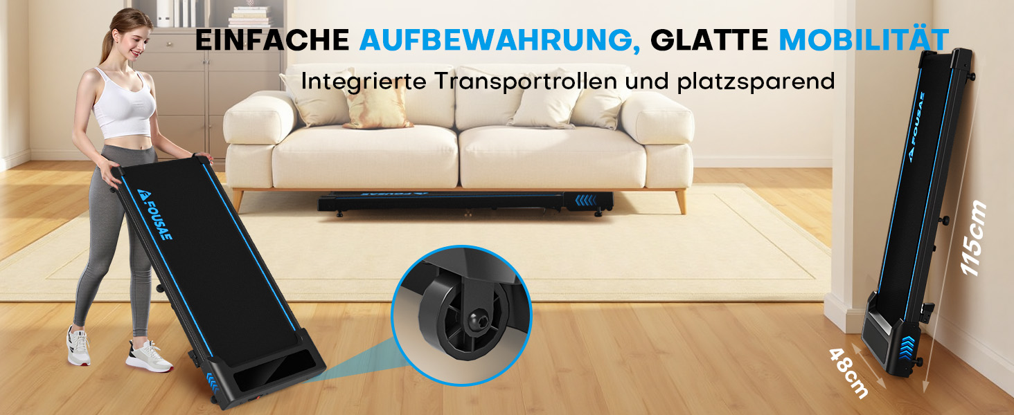 Walking Pad Laufband для дому 4-в-1: біговий стіл з підйомністю 9%, безщітковий двигун 2.5HP, LED-дисплей, пульт дистанційного керування, 12 HIIT-програм, до 150 кг, без встановлення, чорно-синій, з режимом повноекранного відображення