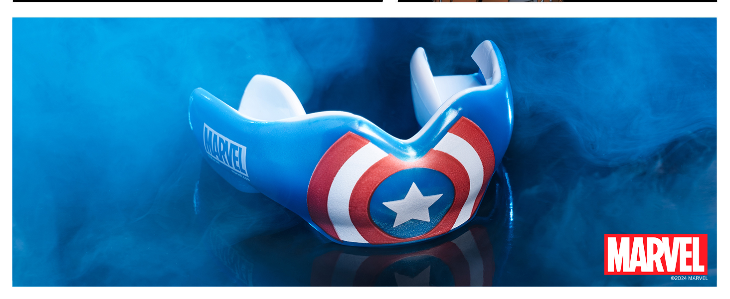 Капа спортивна Marvel Captain America для захисту зубів та брекетів, універсальний розмір, для єдиноборств (бокс, MMA, хокей, регбі, дзюдо, кікбоксинг)