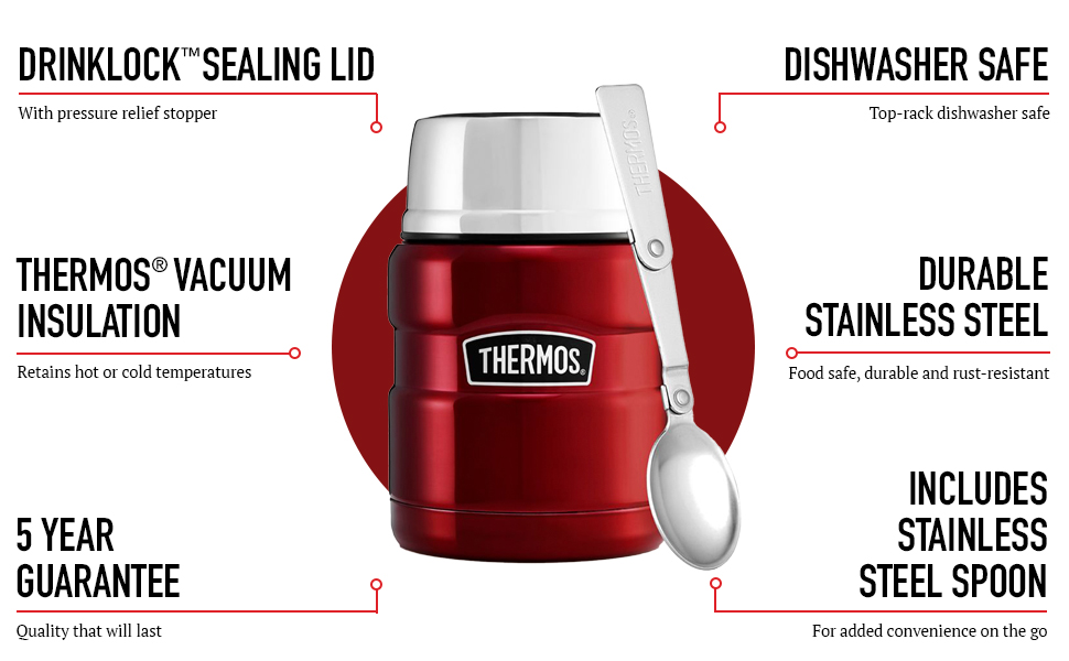 Термос для їжі Thermos King 0,47 л, нержавійка, червоний