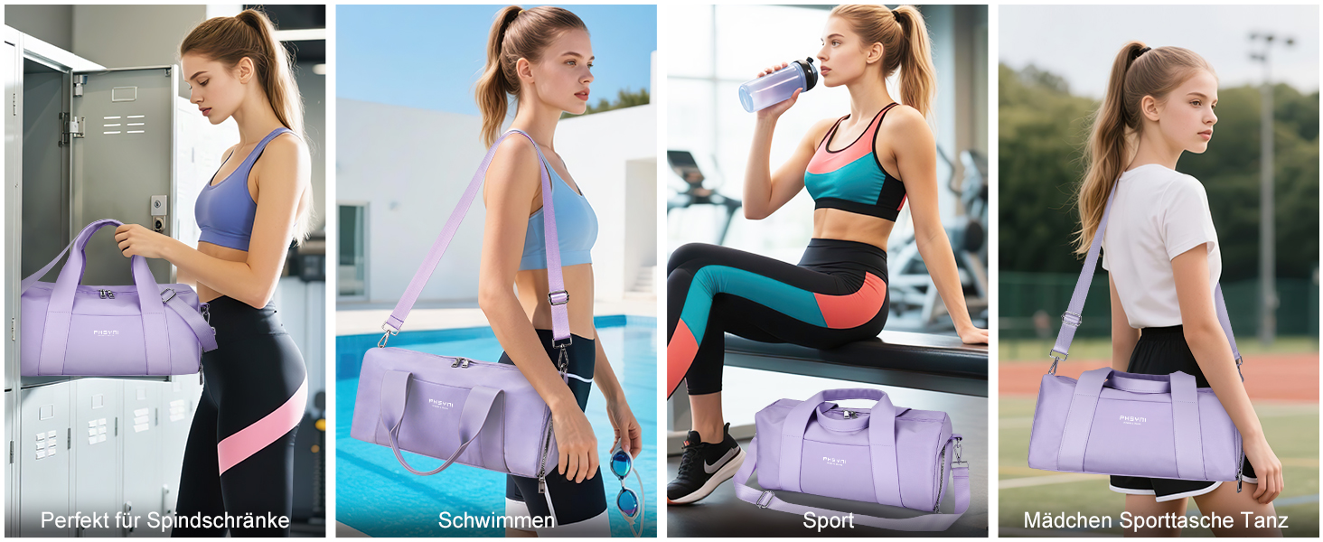 Спортивна сумка 16 дюймів для жінок та дітей з відділенням для взуття та водонепроникним відділенням, фіолетова