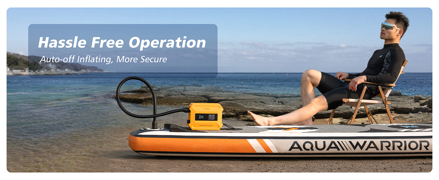 Електричний насос для SUP-дошки dwndpump 20 PSI: інтелектуальний двоступеневий компресор для надування та здування, портативний акумуляторний насос для сапбордів, човнів та кемпінгових наметів, помаранчевий