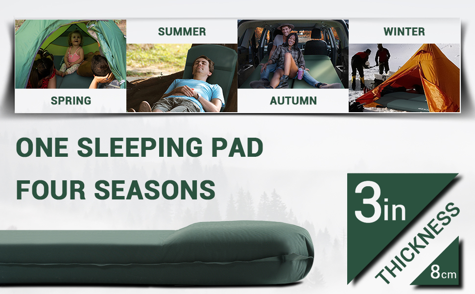 Саморозкладана туристична матрац для кемпінгу з memory foam, з вбудованим подушкам, 8 см, зелений