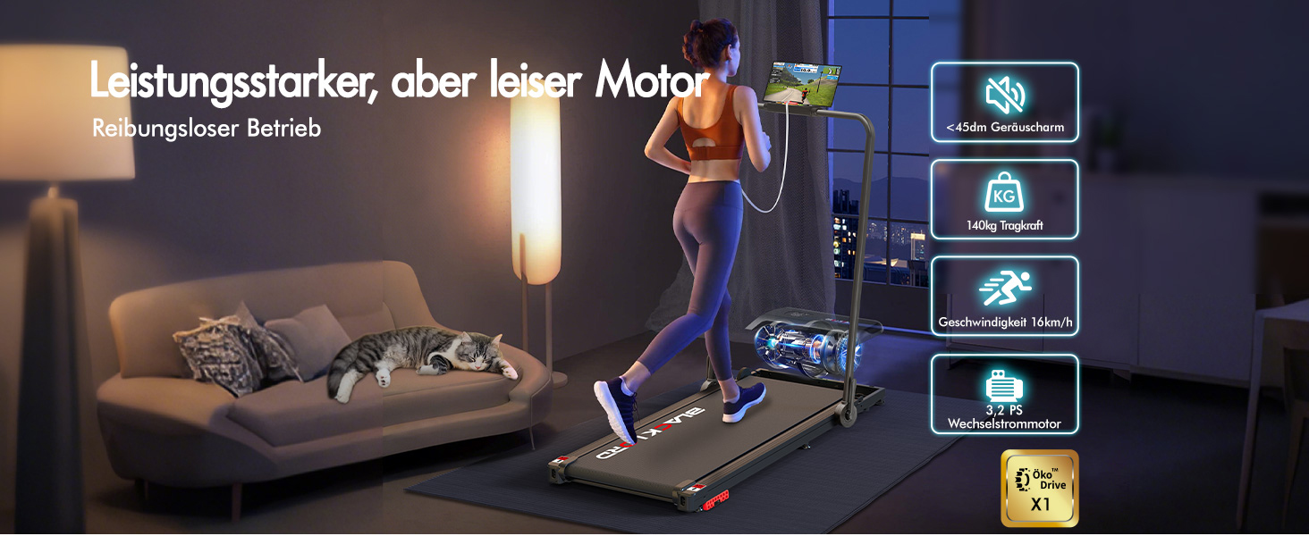 Walkingpad Laufband BLACK LORD MS2H: біговий доріжки для дому, 9-16 км/год, нахил до 9%, 2.2-3.2 PS, до 140 кг, LED-дисплей, мобільний додаток, тиха робота, чорний колір (з ручками)