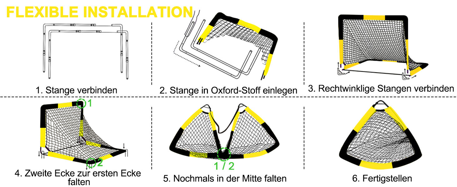 Дитячі воріта для футболу 2-в-1, 150х120 см, портативні та стабільні, з 5 цілями, 4 анкери та сумка, для саду, парку, пляжу (жовті)