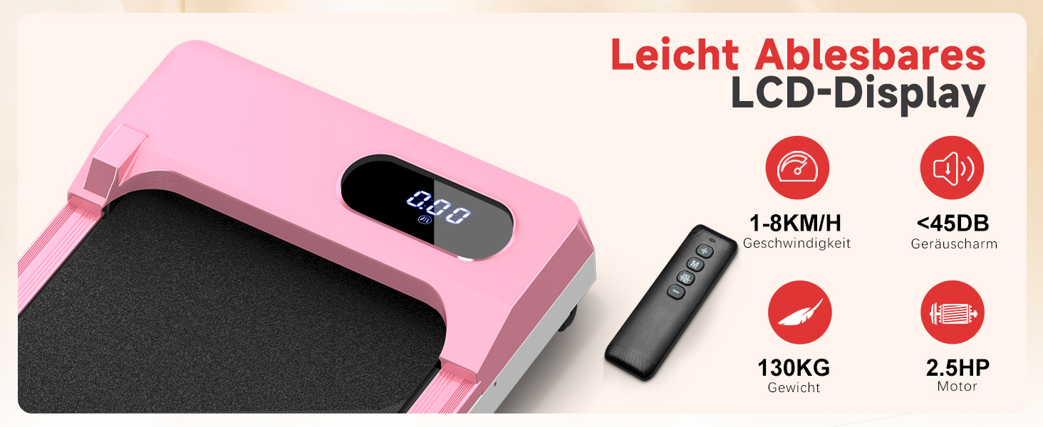 Walking Pad для дому HomeFitnessCode: електричний біговий килимок з нахилом, 1-8 км/год (Рожевий)