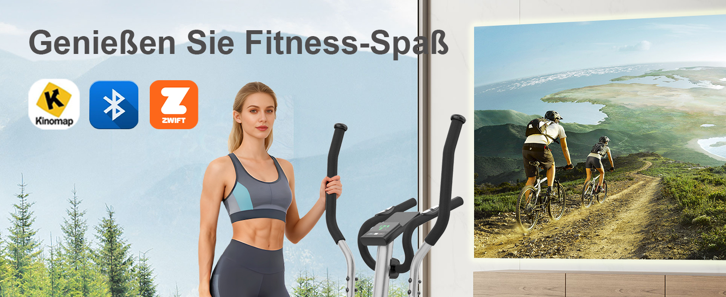 Еліптичний тренажер Neezee для дому з Bluetooth, 16 рівнів опору, 6 кг маховиком, LCD-монітором, датчиком пульсу та тримачем для пляшок (срібний)