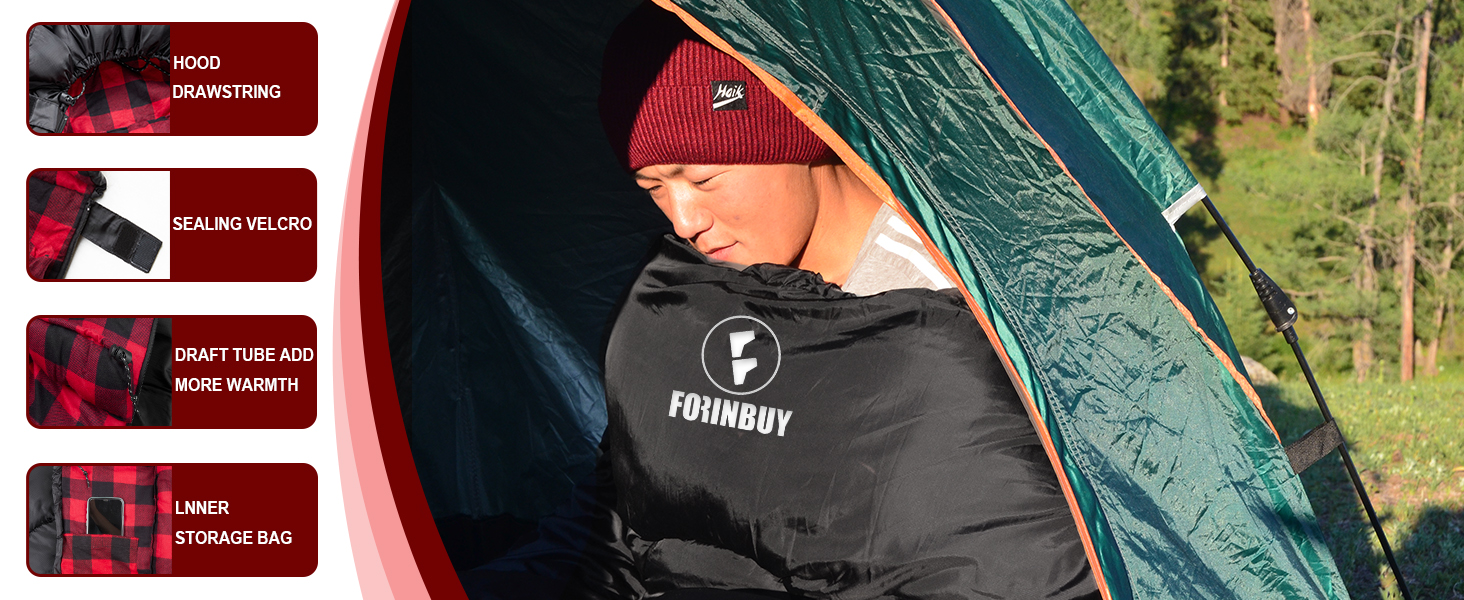 Спальний мішок Baumwolle для двох дорослих, зимовий, водонепроникний, теплий, розмір Queen, для кемпінгу та подорожей на автодомі, чорно-червоний