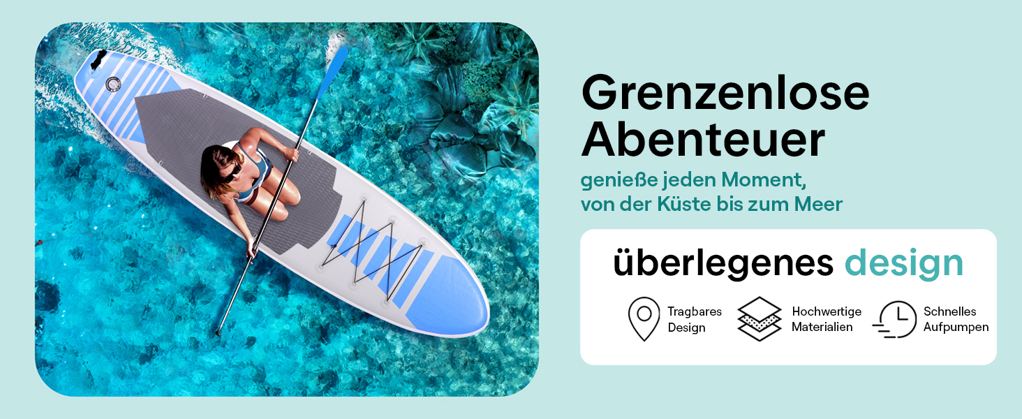 SUP дошка SereneLife з комплектом аксесуарів, блакитна – для стійкої плавучості та відпочинку