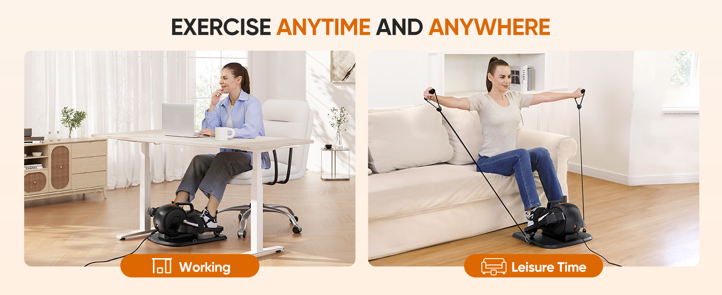 Електричний міні-еліпсоїд Dripex 3-в-1 для дому: тренажер для ніг з регулюванням швидкості та опору, повністю зібраний, помаранчевий