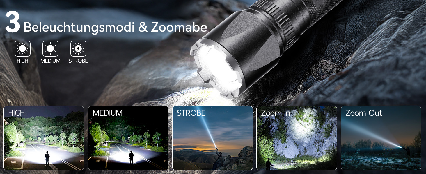 GEARLITE: 2 шт. ліхтарики LED, перезаряджувані, 3000 люмен, тактичні, водонепроникні (IP65), 3 режими, для кемпінгу, риболовлі, туризму