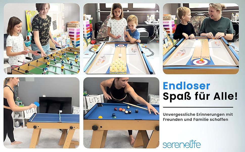 SereneLife 5-в-1 Мультифункціональний стіл: більярд, пінг-понг, кікер, аерохокей, шафлборд – для дітей та дорослих (складний)