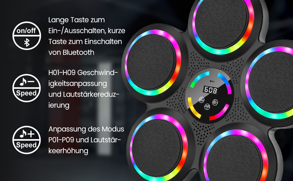 Музична боксерська машина Gpanvor з LED-підсвіткою, 2 рукавички, 9 швидкостей, 9 режимів, автоматичний підрахунок, для дорослих та дітей