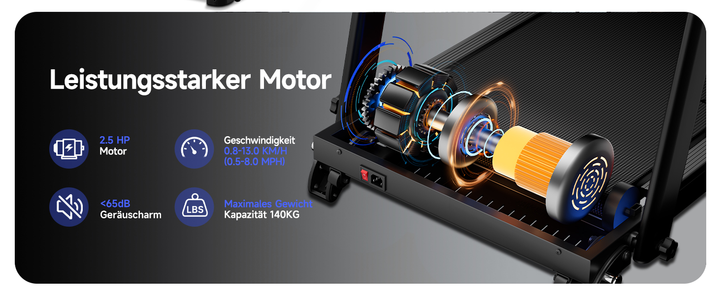 Біговий тренажер YPOO для дому, складаний з нахилом 8%, тихий до 13 км/год з великою поверхнею для бігу, 2.5 HP з LED-дисплеєм та APP, максимальне навантаження 140 кг