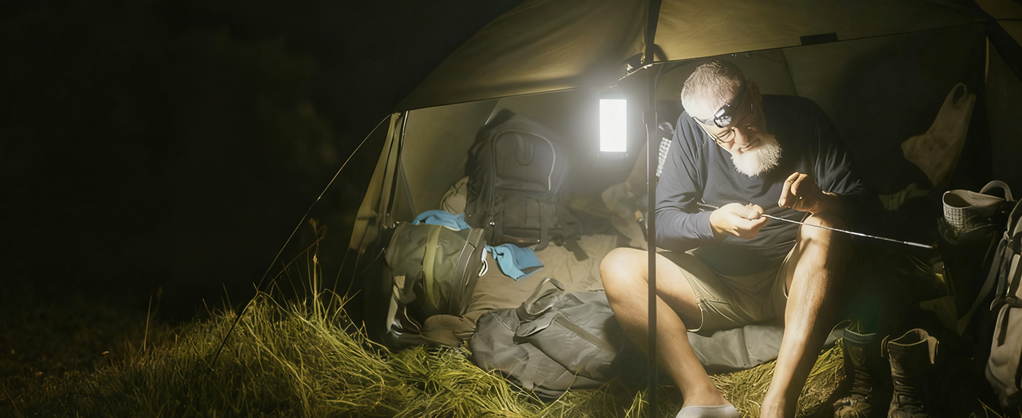 Ліхтар для кемпінгу Glocusent: 1200lm, водонепроникний IP68, 80 годин роботи, 5 режимів, SOS, з гумовим захистом та шнурком, сірий