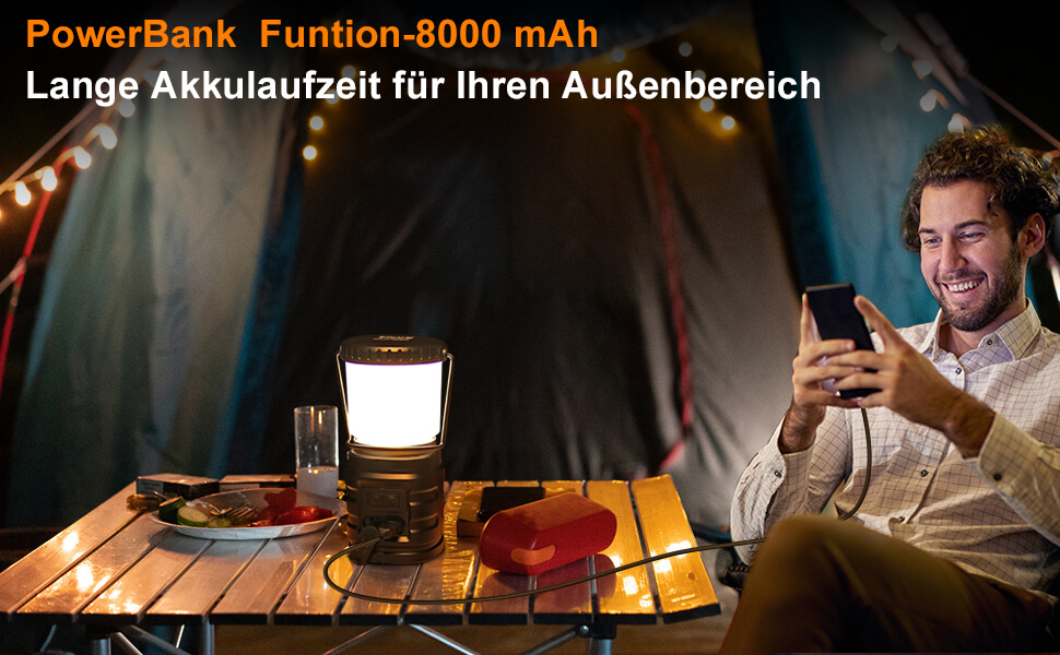 Ліхтар кемпінговий Tavaler M1-8000mAh з акумулятором 8000 mAh, USB-C, LED, водонепроникний IP65, Power Bank для кемпінгу, пікніків, туризму та надзвичайних ситуацій