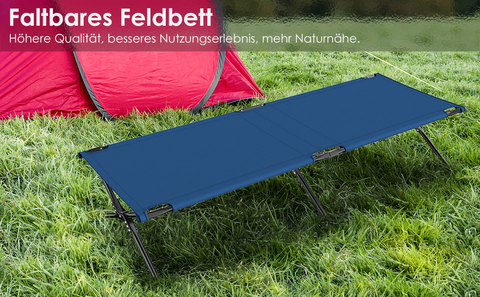 Кемпінгове ліжко Costway з металевим каркасом, складне, військового типу, одинарне, для кемпінгу та подорожей, 190 x 67 x 42 см (блакитне)