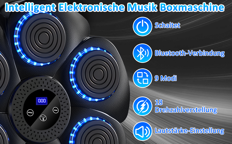 Музична бокс-машина Wenosda з Bluetooth: тренування та розваги для дорослих та дітей. 9 функцій, 18 швидкостей, з рукавичками.