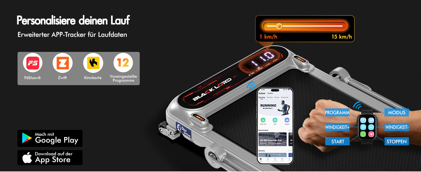 Електричний біговий тренажер BLACK LORD з нахилом 9%, 3.2 PS, Walking Pad 4-в-1 для дому та офісу, 12 програм, динамік, 140 кг