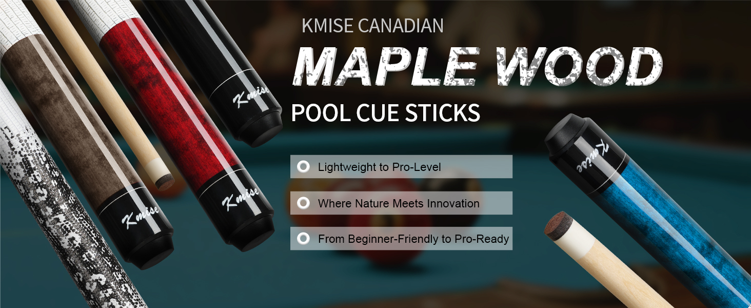 Більярдний кий Kmise професійний, 147 см, канадський клен, шкірна піка 13 мм, антиковзний грип, для дорослих/початківців/професіоналів, чорний (540г)