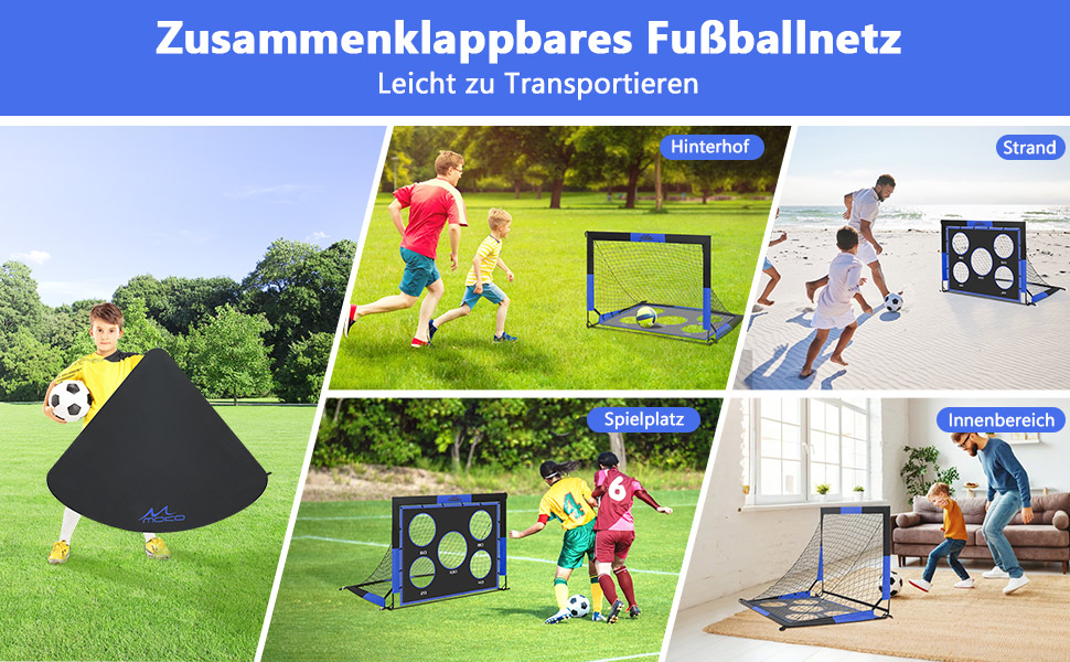 Ворота для футболу MoKo для саду, 150x120 см, велика розкладна сітка з мішенню, портативне обладнання для дитячих футбольних тренувань, спортивна гра на відкритому повітрі (Чорний+Синій)