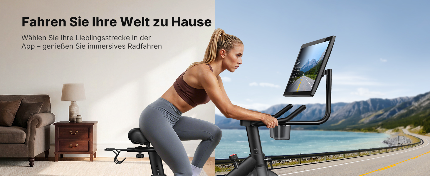 Велотренажер MERACH з магнітним опором, тихий, з покращеним амортизованим сидінням, власний додаток, стабільний H-фрейм, до 150 кг, блакитний з екраном