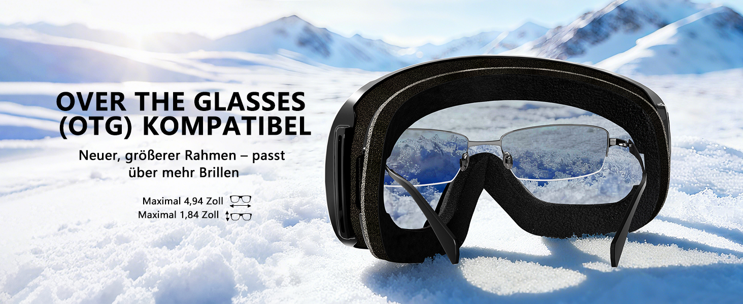 Окуляри для сноуборду та гірських лиж Innerking OTG, Anti-fog & UV400, з подвійним склом для корекції зору, чоловічі/жіночі/підліткові, чорний/срібний (VLT 11%)
