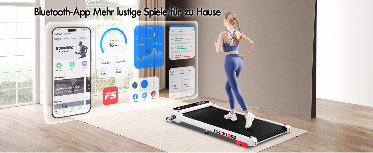 Біговий тренажер BLACK LORD X7 - Walking Pad з тихим мотором 3.0PS, до 130кг, Bluetooth, 3 рівня нахилу, антиковзаюча поверхня