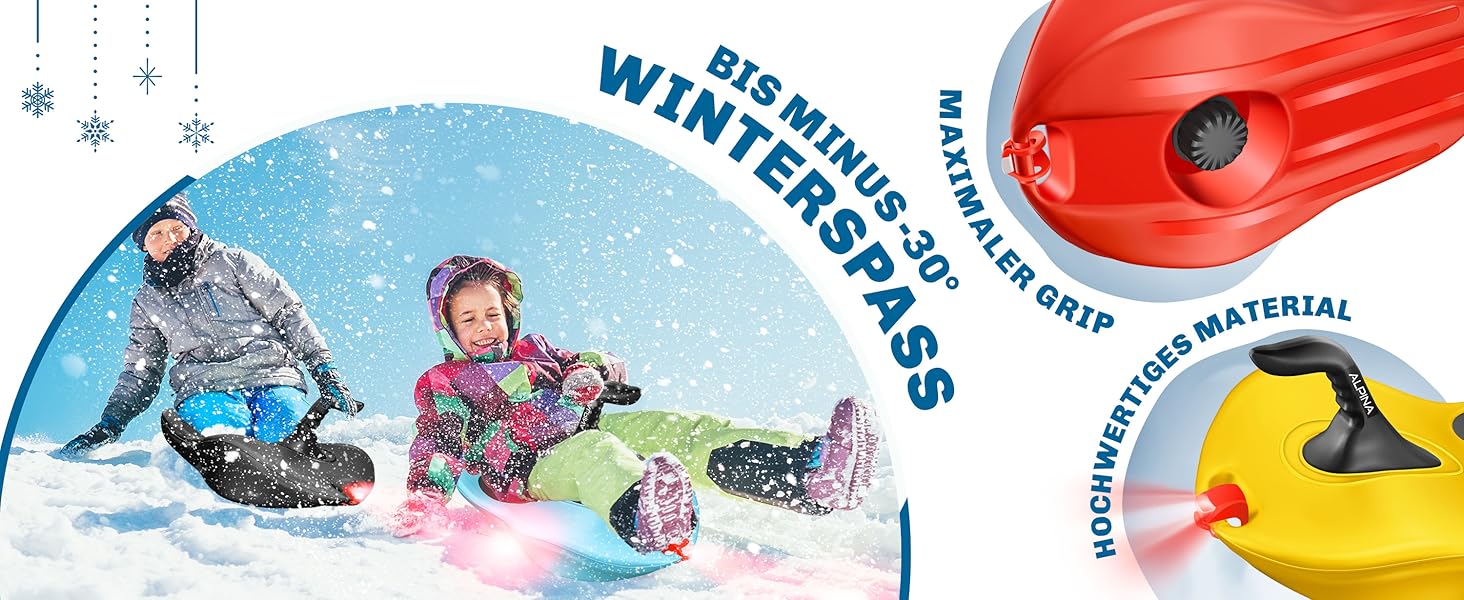 Кесер® Бобслей Bob Schneebob Alpina з LED-підсвіткою, тросом, для дітей та дорослих, пластиковий, чорний