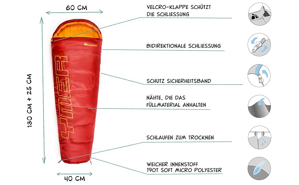 Преміум спальний мішок для дітей Meteor Kinder Schlafsack, літній, ультралегкий, для кемпінгу, комфортний, на 8-12 років, Outdoor, зелений