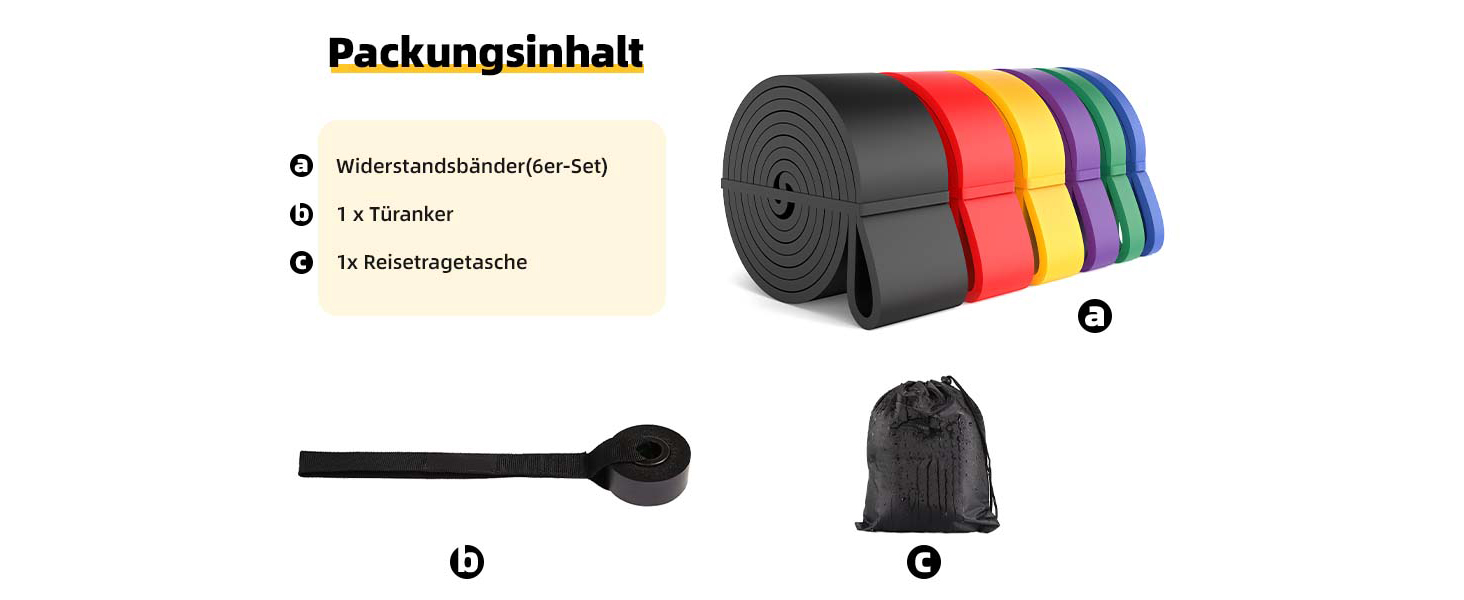 Еластичні гумки для фітнесу, тренувань та розтяжки, 6 шт. (синій, зелений, фіолетовий, жовтий, помаранчевий, чорний)