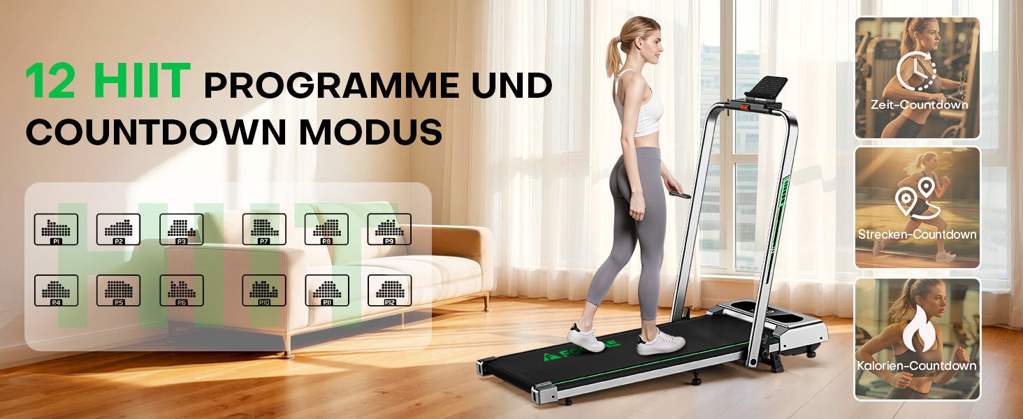 Біговий тренажер для дому 5-в-1, Klappbar Laufband, 12 км/год, 9% нахил, 2.75HP безщітковий мотор, LED-дисплей, сумісність з додатком, 12 програм, подвійна функція (срібно-зелений)