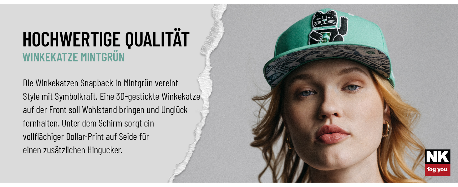 Кепка-снэпбек Nebelkind з принтом Winkekatze, унісекс, регульований розмір, м'ятно-зелена, стильна бейсболка в стилі streetwear