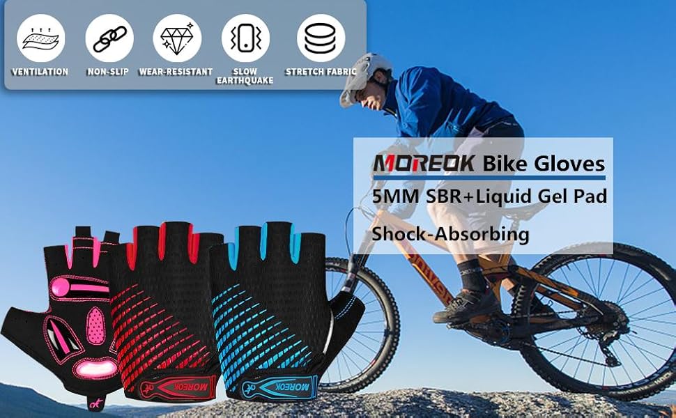 Велосипедні рукавички MOREOK - рукавички для велоспорту, півпальчикові, 5 мм SBR гель, антиковзаючі, амортизуючі, для гірського велосипеда, унісекс, чоловічі/жіночі, білі, розмір L