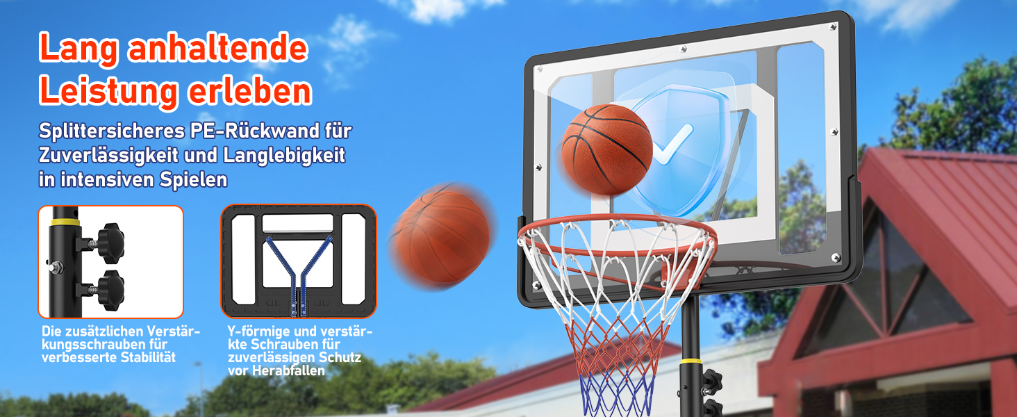 Баскетбольний кошик для вулиці, дитячий, регульована висота 150-210 см, стійка з міцною задня стінкою 80x60 см, збільшена база та колеса, чорний