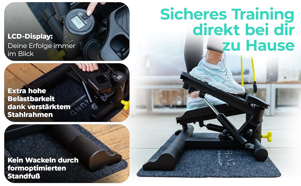 Сходи LANDWEHR для дому: фітнес-степер, до 180 кг, сталева конструкція, чорний колір. Рекомендовано тренерами!