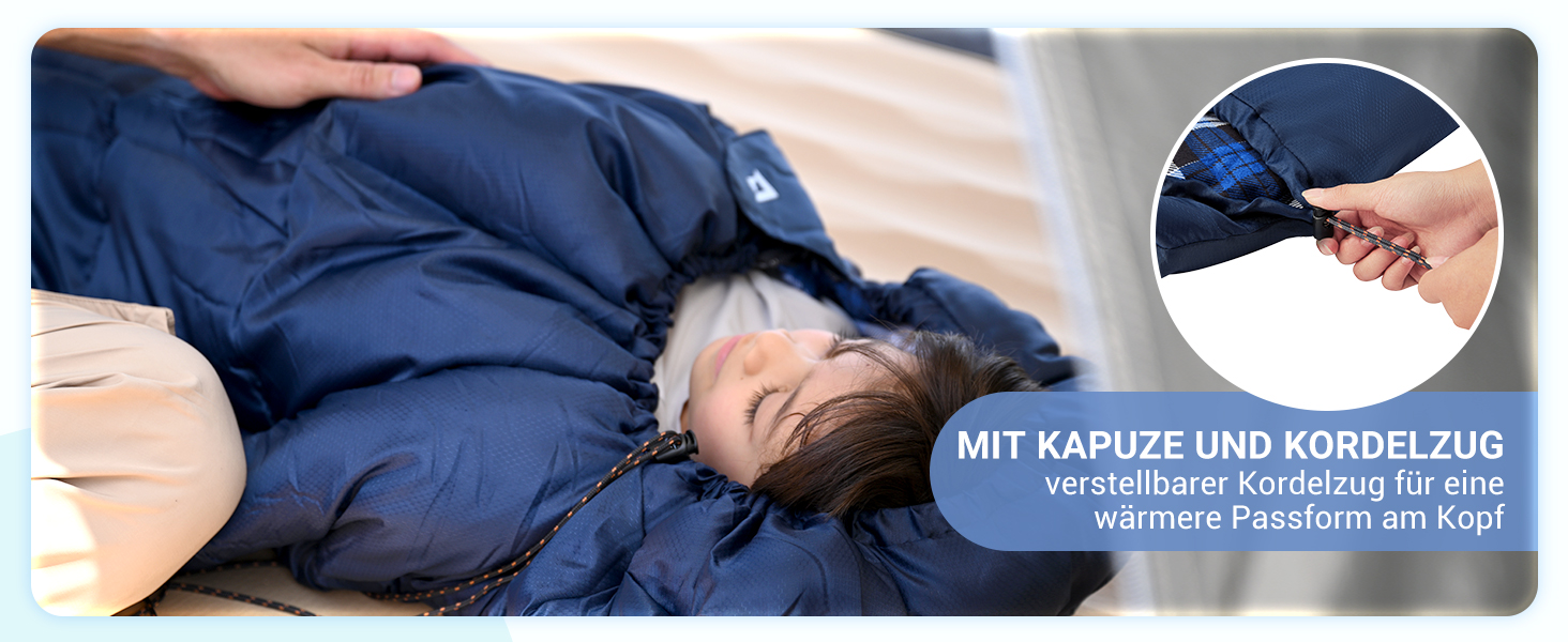 Спальний мішок дитячий KingCamp Flannel, 7°C, Navy, для дітей до 140 см, 4 сезони, водонепроникний, компактний