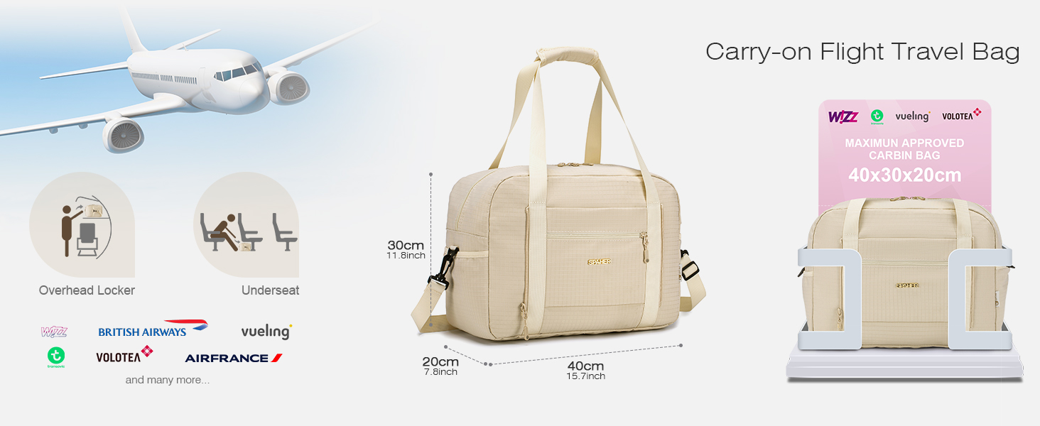 Спортивна сумка-рюкзак для ручної поклажі Wizzair/Vueling 40x30x20, водонепроникна, для подорожей, фітнесу (Бежевий+чорний)