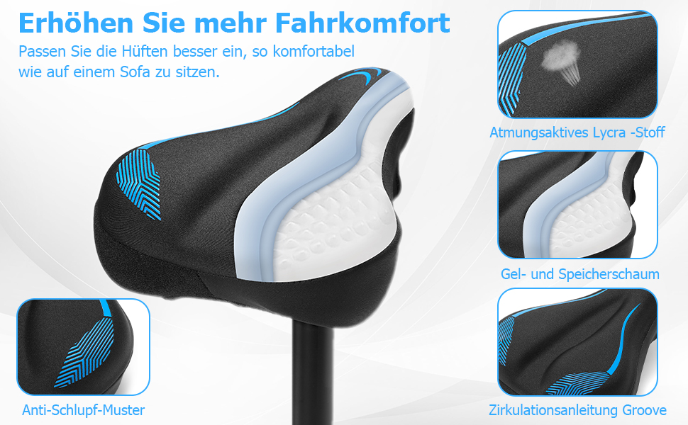 Подушка на сидіння велосипеда для чоловіків та жінок, потовщена та м'яка, комфортний чохол на сидіння велосипеда, велосипедний сидіння з подушкою для шосе, гірського велосипеда, електровелосипеда, тренажера C1, блакитний, вузький