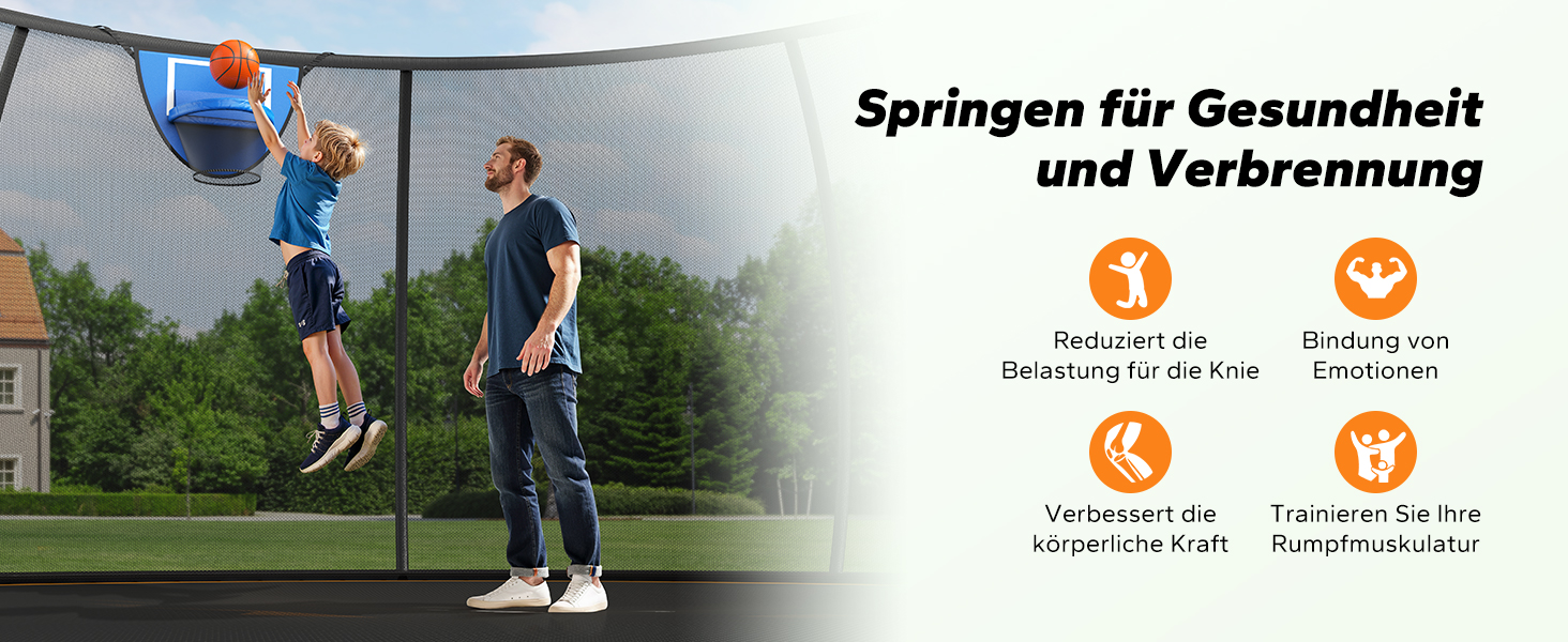 Батут MERACH Outdoor з сіткою безпеки та баскетбольним кільцем, діаметр 305/366/427/488 см, Макс. навантаження 150 кг, для саду та вулиці