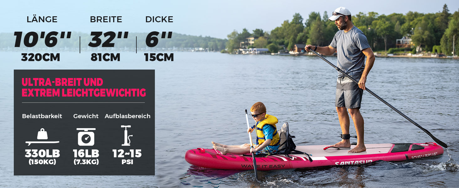 Надувне SUP-борд для дорослих 320/335см: комплект з аксесуарами (весло, насос, рюкзак, лінія, водонепроникний мішок) #SPORT-PINK