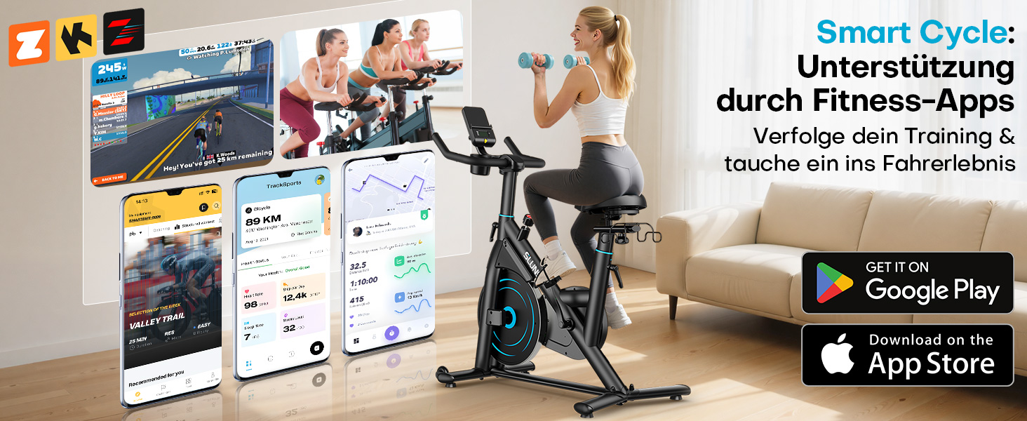 Hometrainer Neu SLUNSE 2025: велотренажер з магнітним опором, LCD-дисплеєм, підтримкою додатків та вагою до 180 кг (зелений/синій)