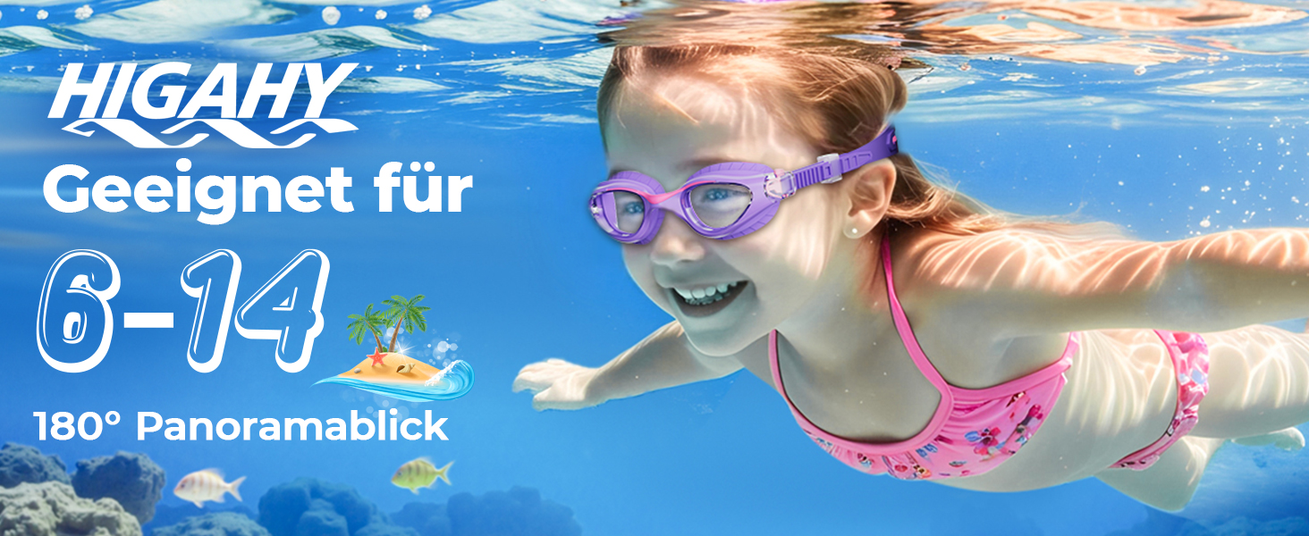 Дитячі окуляри для плавання Schwimmbrille - маска для хлопчиків та дівчаток з UV-захистом та антифогом, водонепроникні, прозорі лінзи, для дітей 6-14 років (Ліловий колір)