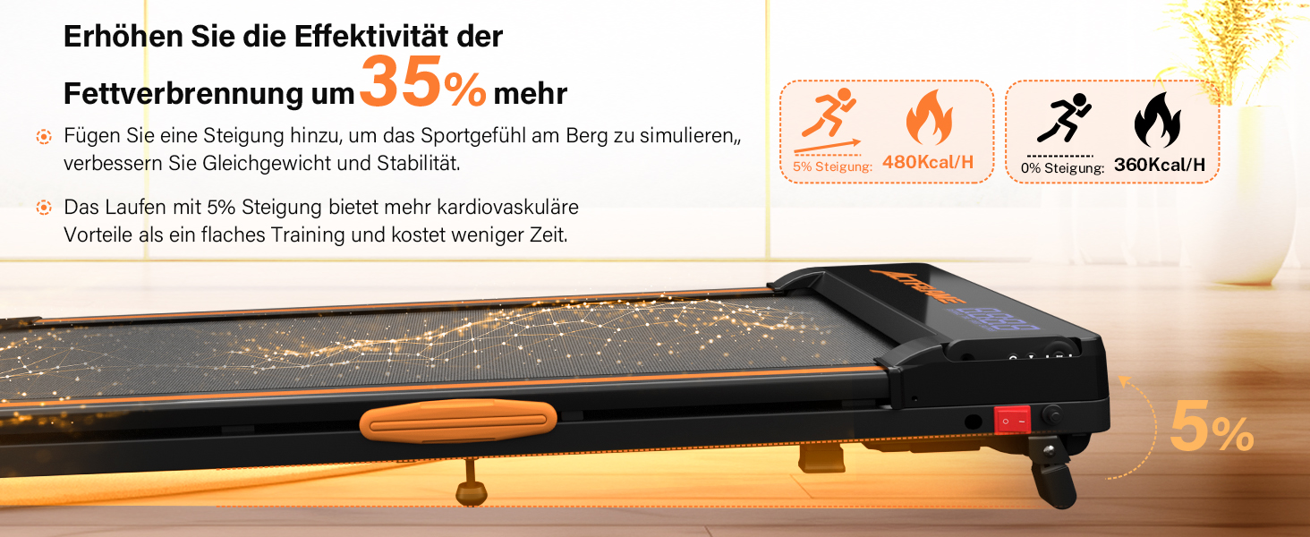 Walking Pad: Компактний біговий тренажер для дому та офісу, 2.5 PS, регулювання нахилу, чорний