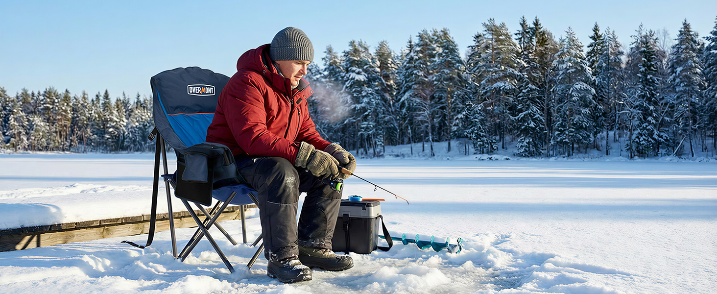 Обідній стілець для кемпінгу OVERMONT з підігрівом XL, розкладний, для відпочинку на природі, риболовлі, блакитний