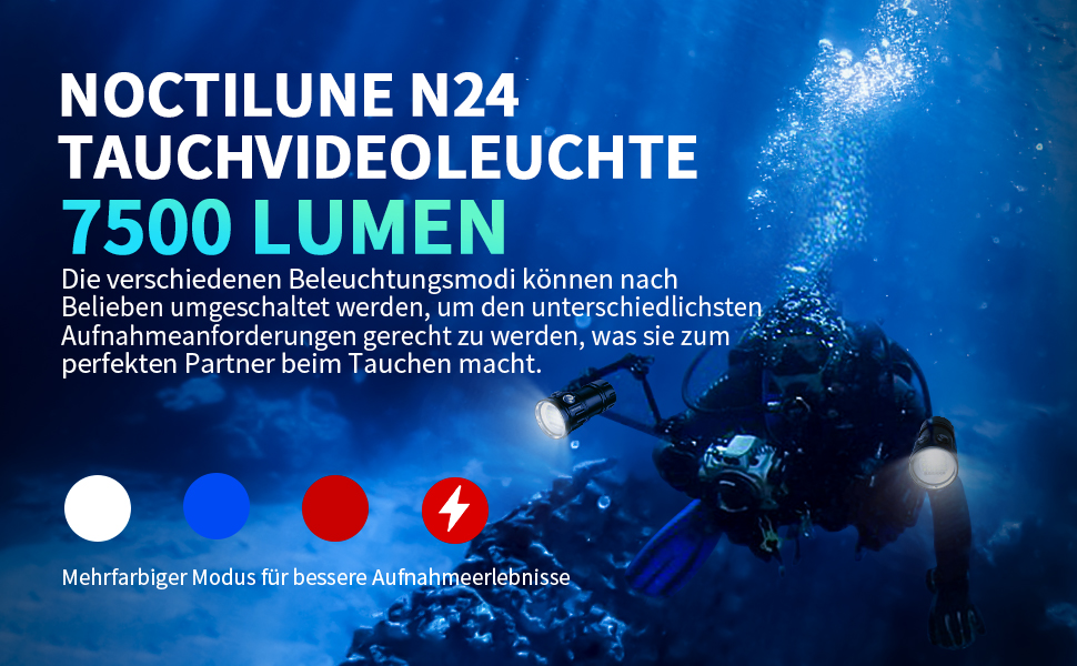 Noctilume N24: Підсвічувач для підводної зйомки 7500 люменів, CRI 90, 6500K, IP68, 80м